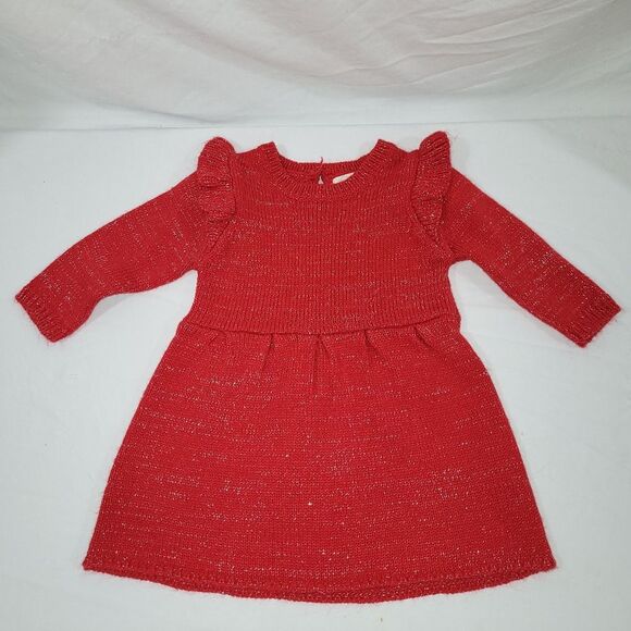 Jessica Simpson Size 12 Months Girls Red Knit Longsleeve Dress - Picture 1 of 5